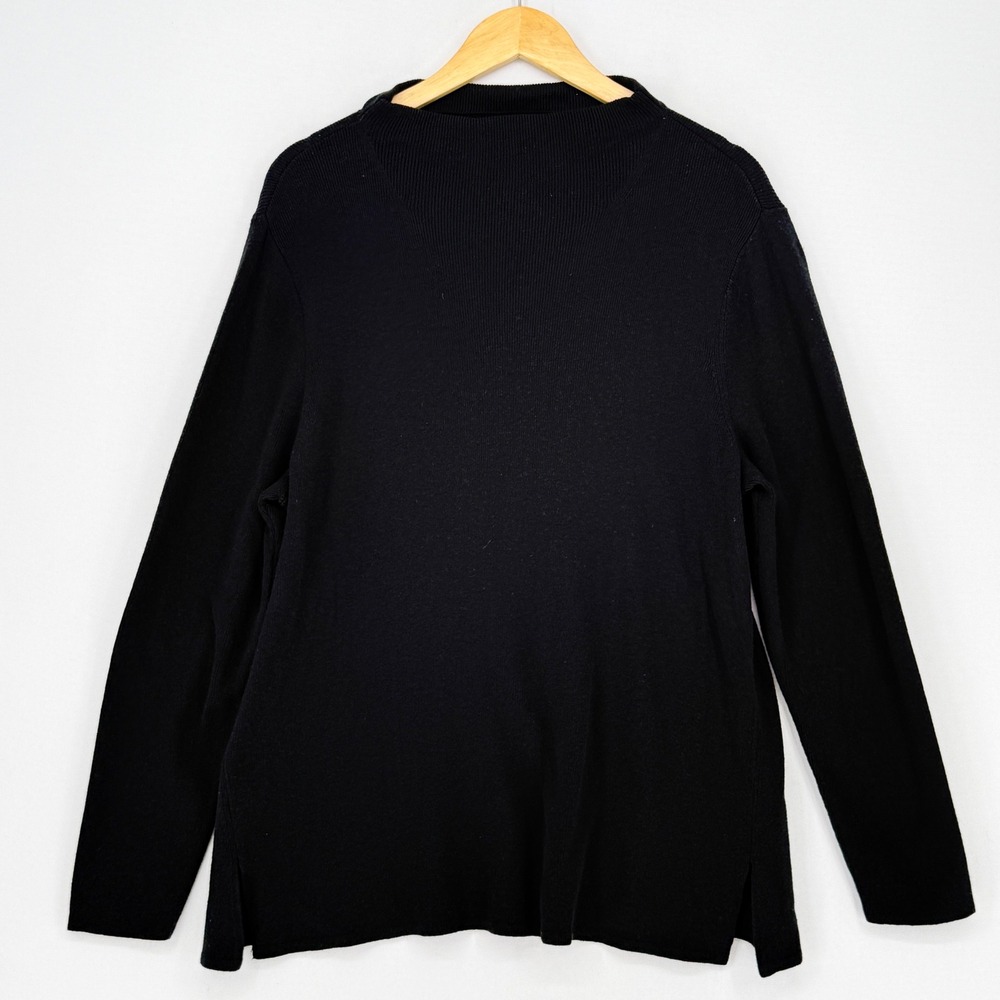 J. Jill Mock Neck Sweater Womens XL Black Cotton Silk Wool Blend Quiet Luxury